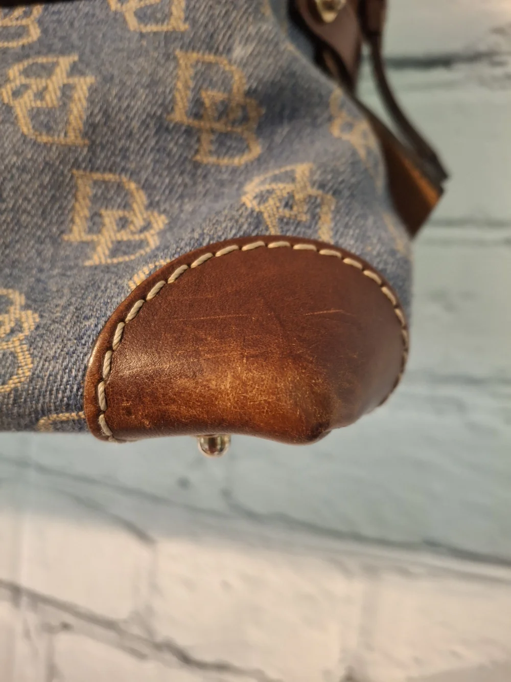 Dooney & Bourke Blue and Brown Logo Pocket Shoulder Bag